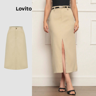 Lovito Saia elegante lisa com frente dividida para mulheres LBL18822 em Oferta na Shopee