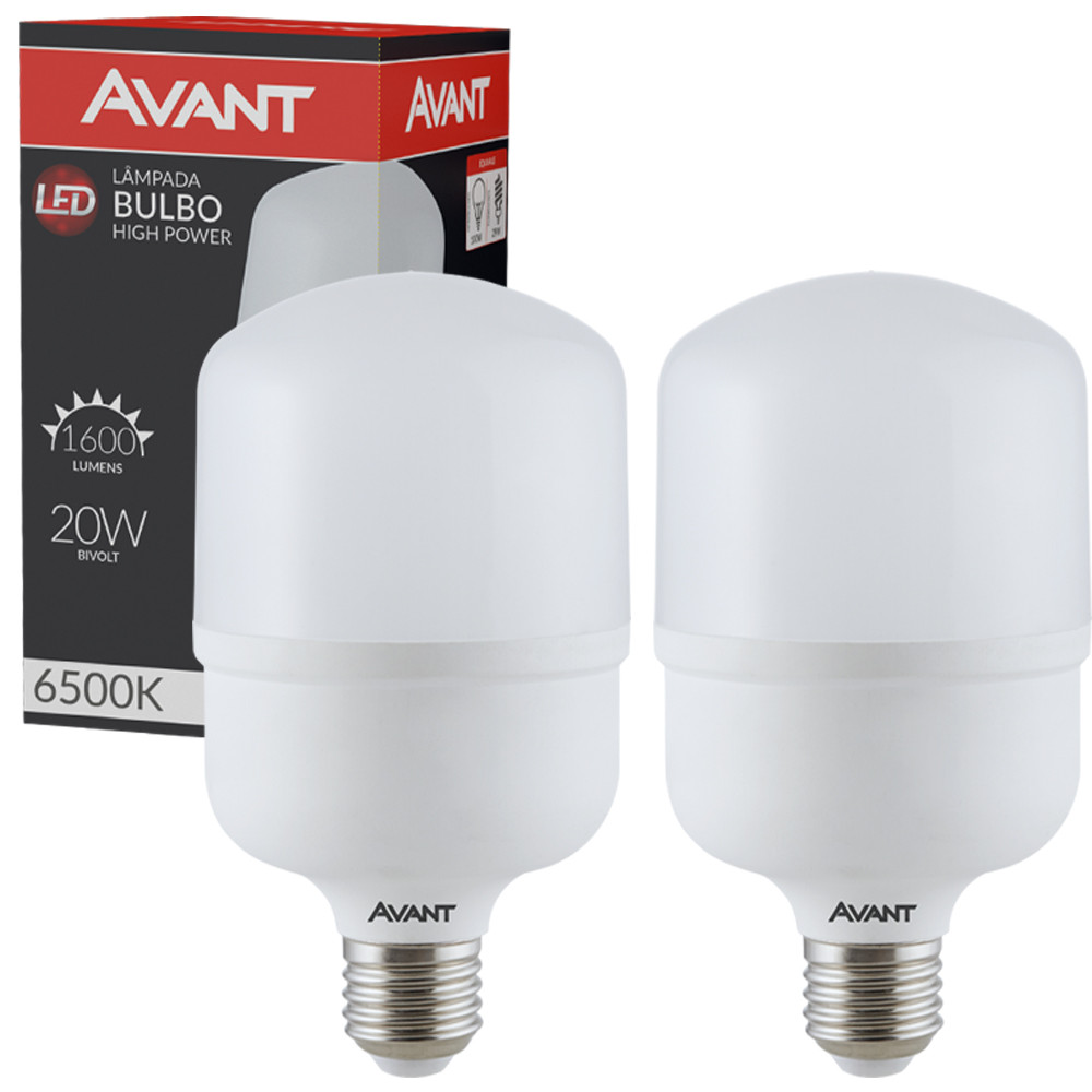 Kit 2 Lâmpada Bulbo Luz Branca 20W Soquete E27 Bivolt 127v 220v Avant em Oferta na Shopee