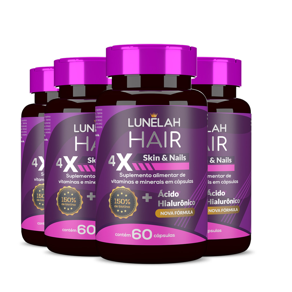 4X LUNELAH CABELO PELE E UNHAS + ACIDO HIALURONICO 60CAPS