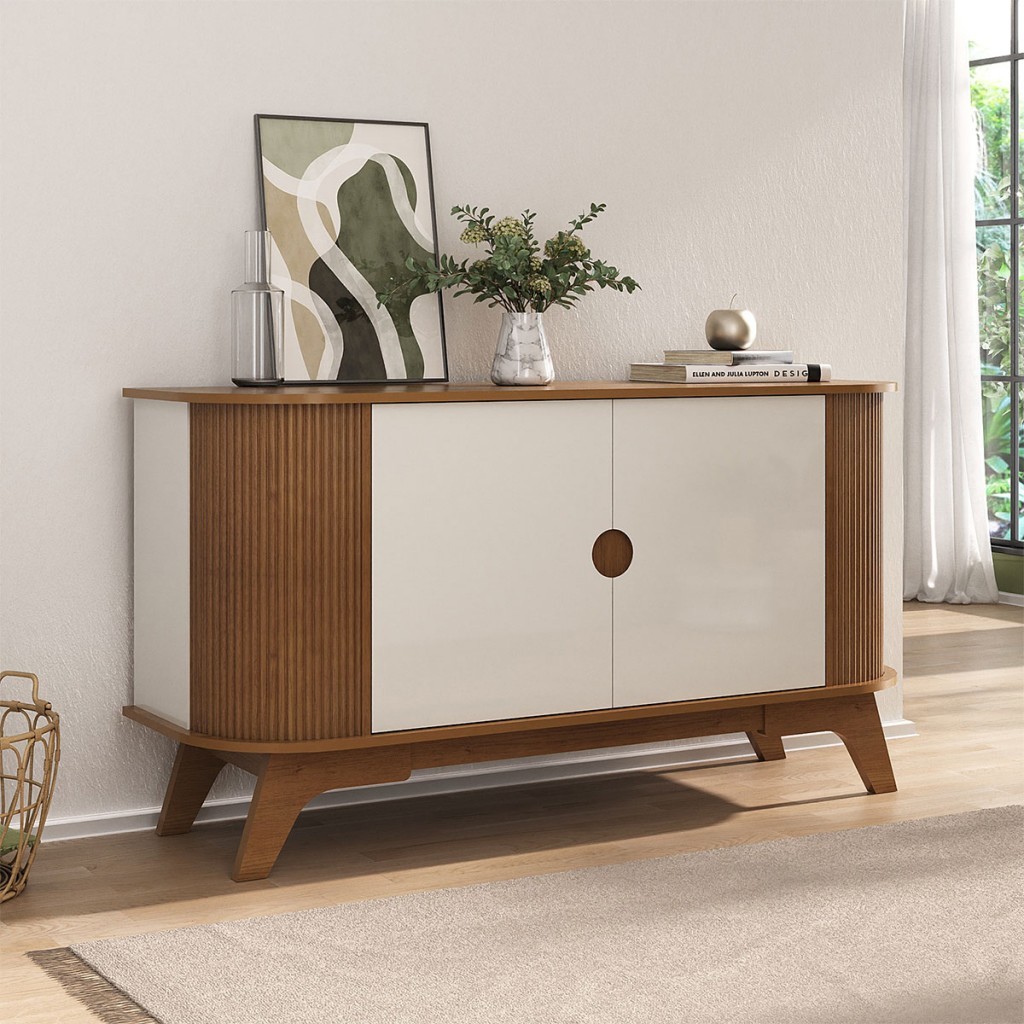 Balcão Buffet Vivaldi 2 Portas Ripado Cinamomo/Off White - Artely Móveis
