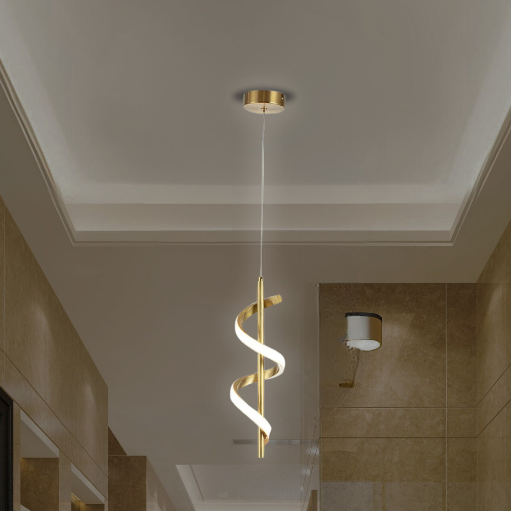 Lustre Pendente Led Spirale Alumínio Silicone Dourado 8W 3000K 500Im Bivolt Luminária Teto Moderno Casa UI20242/42DR