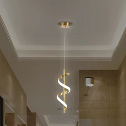 Lustre Pendente Led Spirale Alumínio Silicone Dourado 8W 3000K 500Im Bivolt Luminária Teto Moderno Casa UI20242/42DR