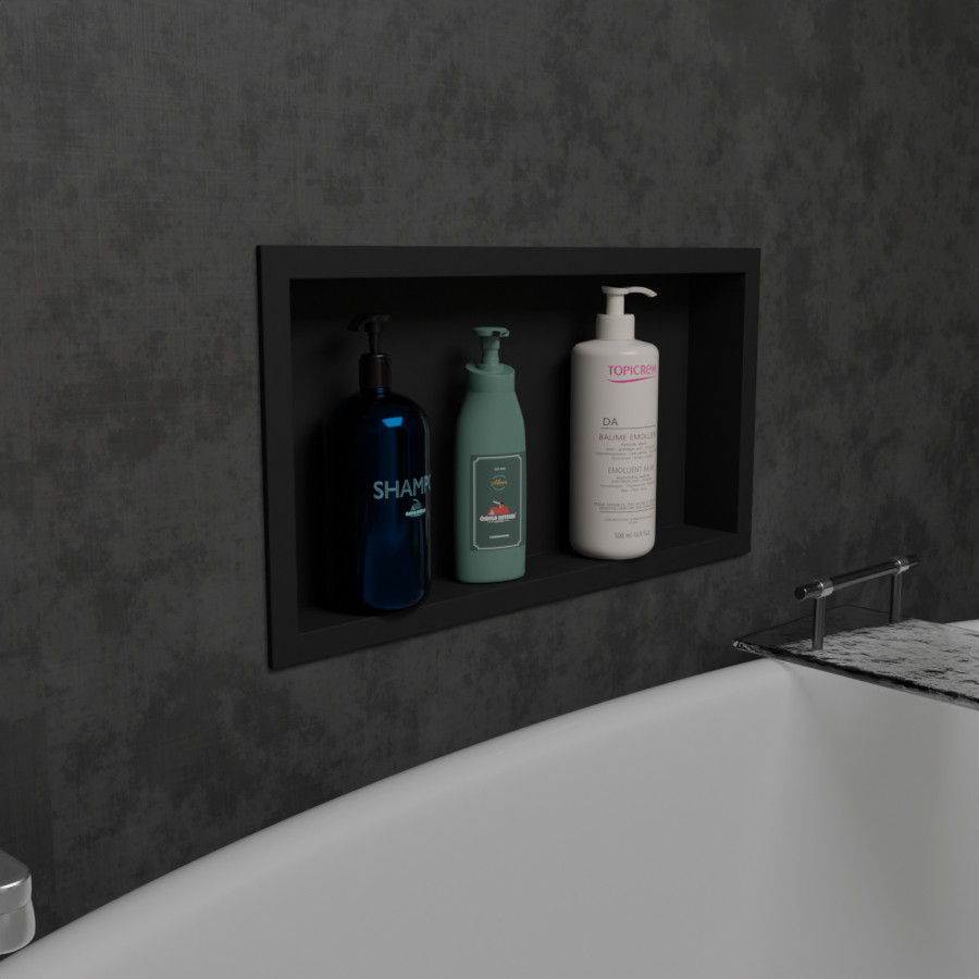 Nicho para Banheiro Prateleira com borda Embutir 33x63 Preto - Organize!