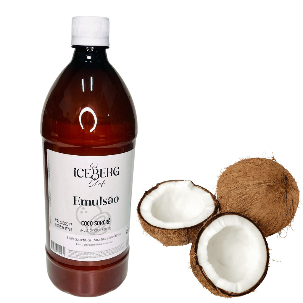 Emulsão Essência Coco Sorcrê 960ml Aroma e Sabor Pipoca Doce de Pipoqueiro Cocada Iceberg Chef