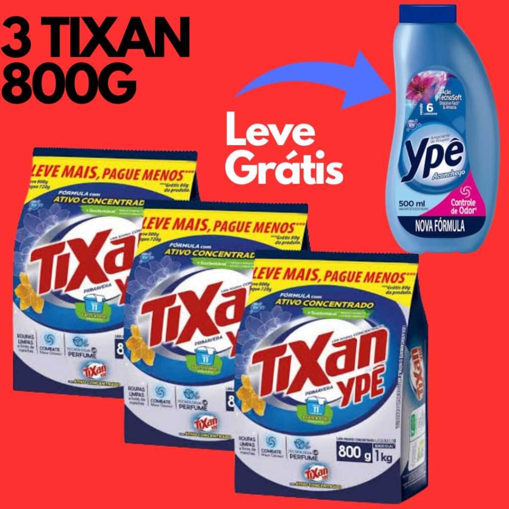 3 Sabão em Pó Tixan Ypê Lava Roupas Ganhe 1 Amaciante 500ml Ype — R$ 48,99 em Shopee