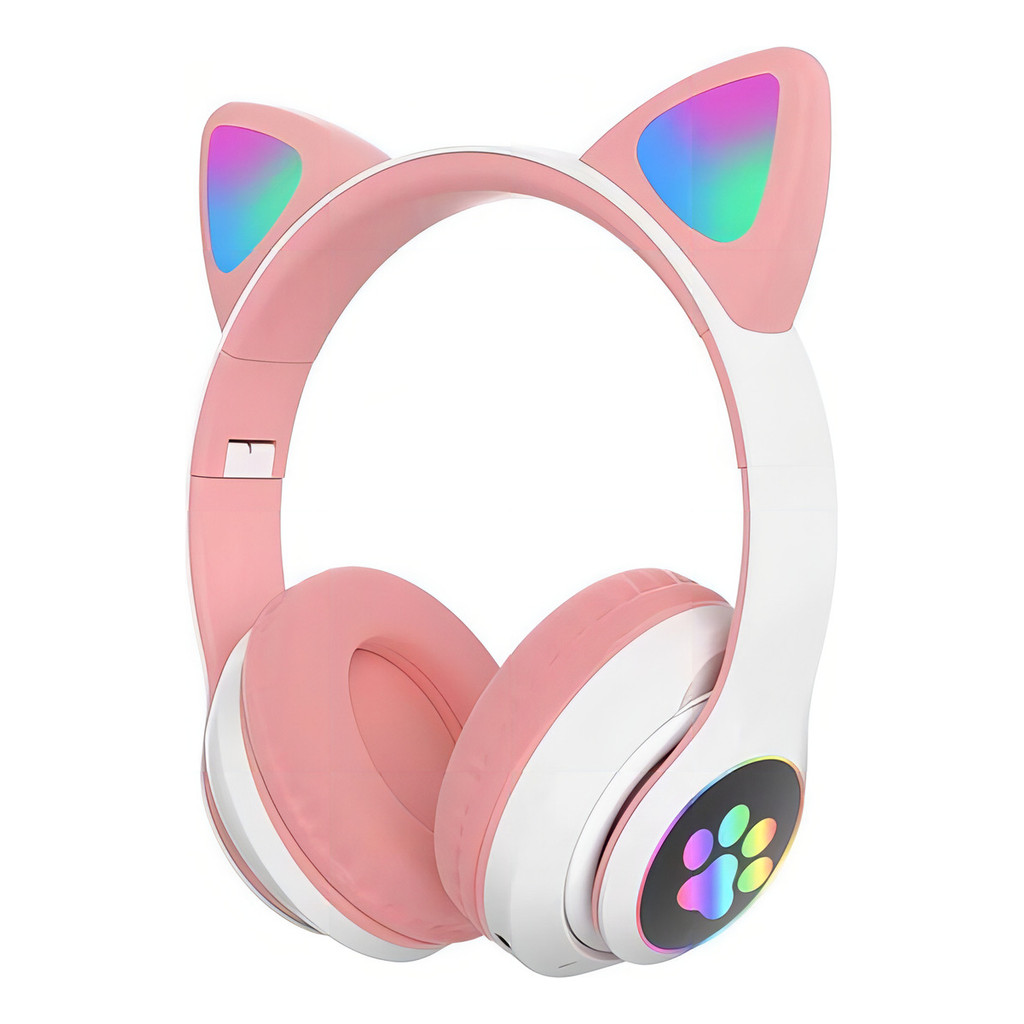 Fone Gatinho Sem Fio Com Led Bluetooth Orelha De Gato Rosa