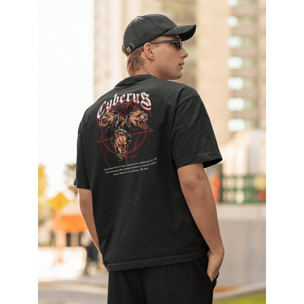 Camisa Camiseta Oversized Streetwear Masculino Estilo Urbano Treino Preto e Off Whte Estampado - Cyberus