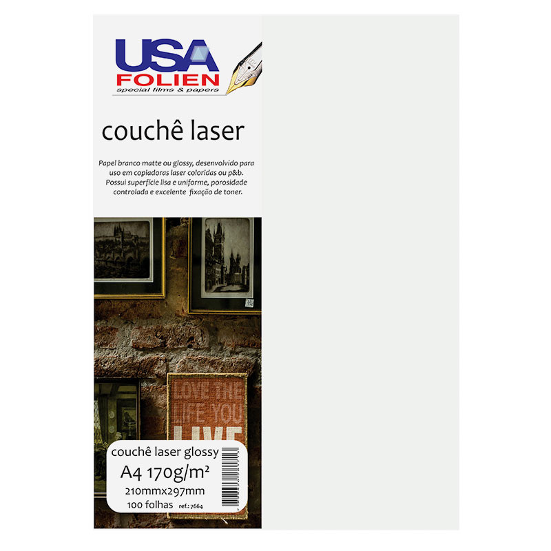 Papel fotográfico couchê glossy A4 170g com 100 folhas 7664 Usa Folien