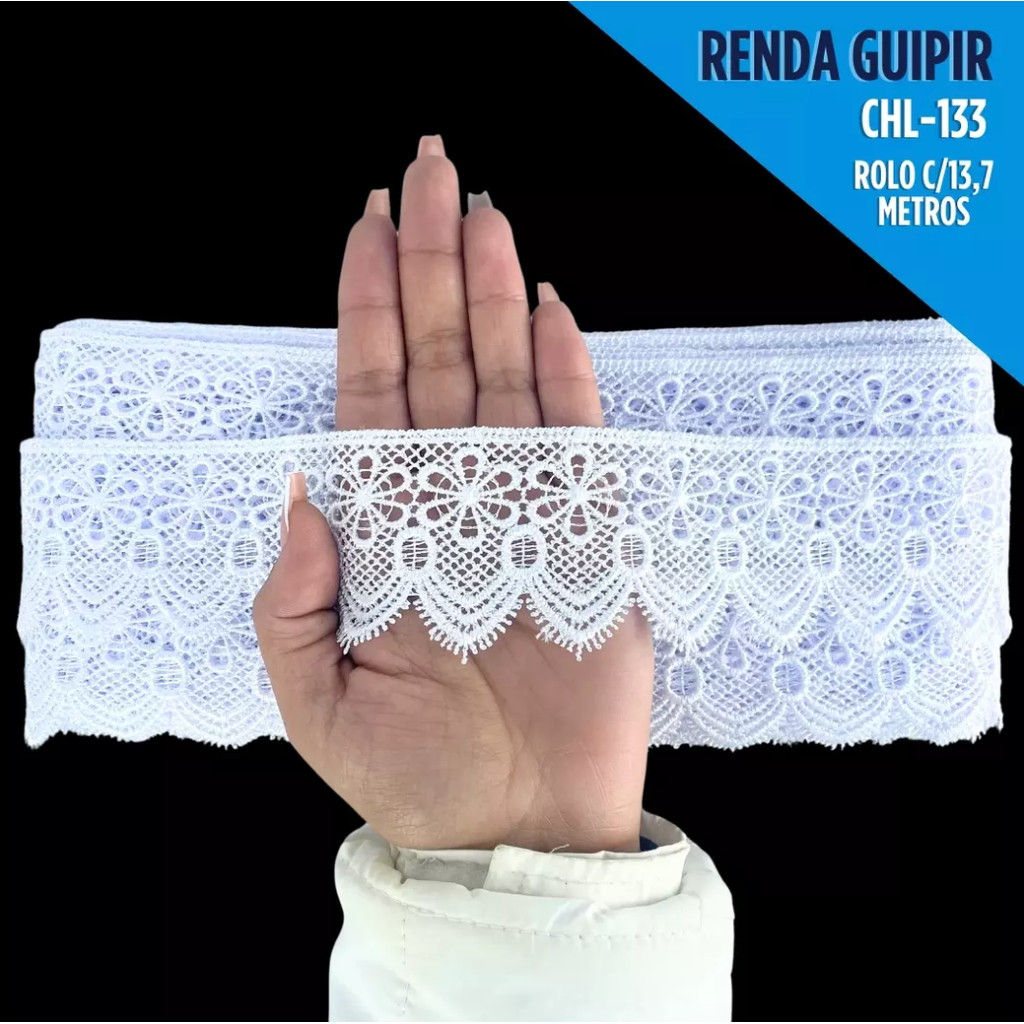 Renda Guipir CHL-133 - 6.0 Cm -  Rolo C/13.7 Metros Cor:Branco em Oferta na Shopee
