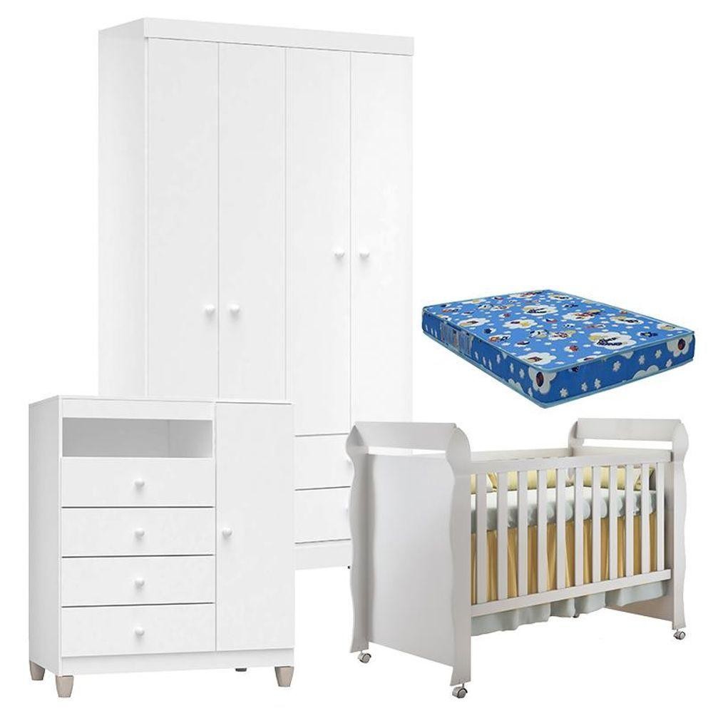 Quarto De Bebê 4 Portas Ternura Baby Com Berço Mirelle Branco Brilho Com Colchão Para Berço Americano - Incorplac em Oferta na Shopee