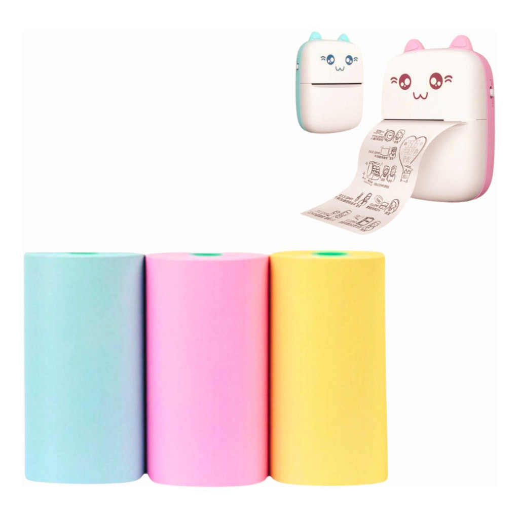 3 Rolos Coloridas Adesivas Para Mini Impressora Gatinho em Oferta na Shopee