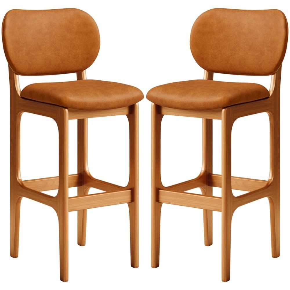 Kit 02 Banquetas Alta Bar Cozinha Sala Jantar Fixa Betta L02 Imbuia Couríssimo Canela - Lyam Decor em Oferta na Shopee