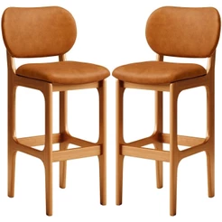 Kit 02 Banquetas Alta Bar Cozinha Sala Jantar Fixa Betta L02 Imbuia Couríssimo Canela - Lyam Decor
