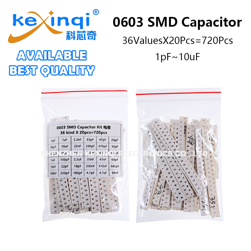 (720 Peças) Kit Sortido De Capacitor SMD 0603 36 Valores X 20 1pF 10uF 4.7 6.8 10 22 33 47 100 220 470 680 pF nF uF DIY