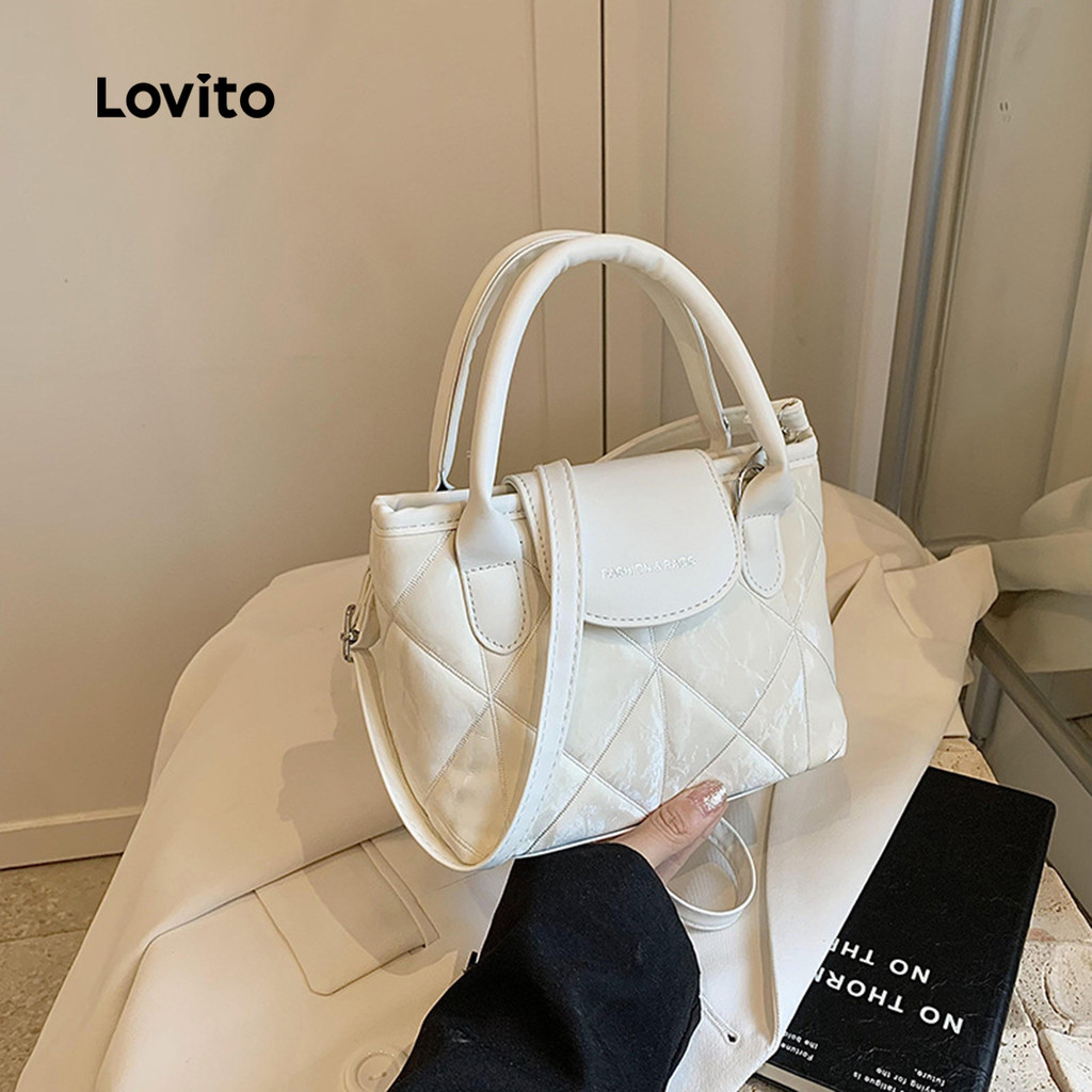 Lovito Casual Liso Pequeno E Simples Prático Flip Cover Lingge Bolsa De Ombro Pequena Para Mulheres LFA80FX018 - Women Bags