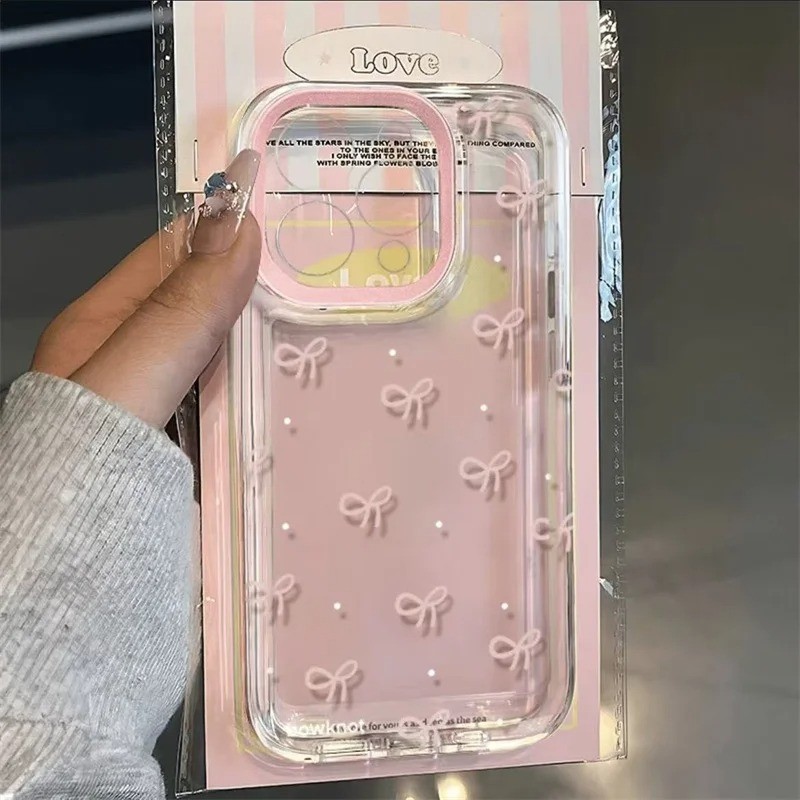 Capa De Telefone Transparente Para Samsung A56 A05 A15 A35 A55 A14 A06 A16 A26 A36 A13 A23 A34 A54 Rosa Bowknot