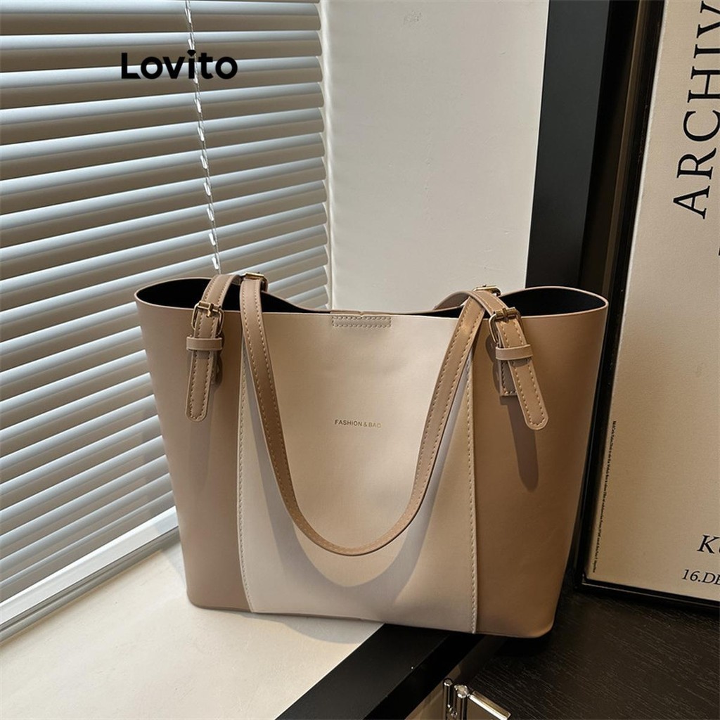 Lovito Elegante bolsa de retalhos simples grande abertura capacidade bolsa simples e prática para mulheres LFA63094 - Women Bags