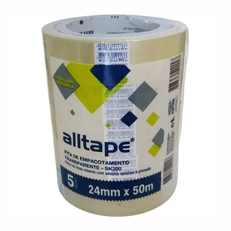 Fita adesiva transparente 24mmx50m com 5 rolos Alltape