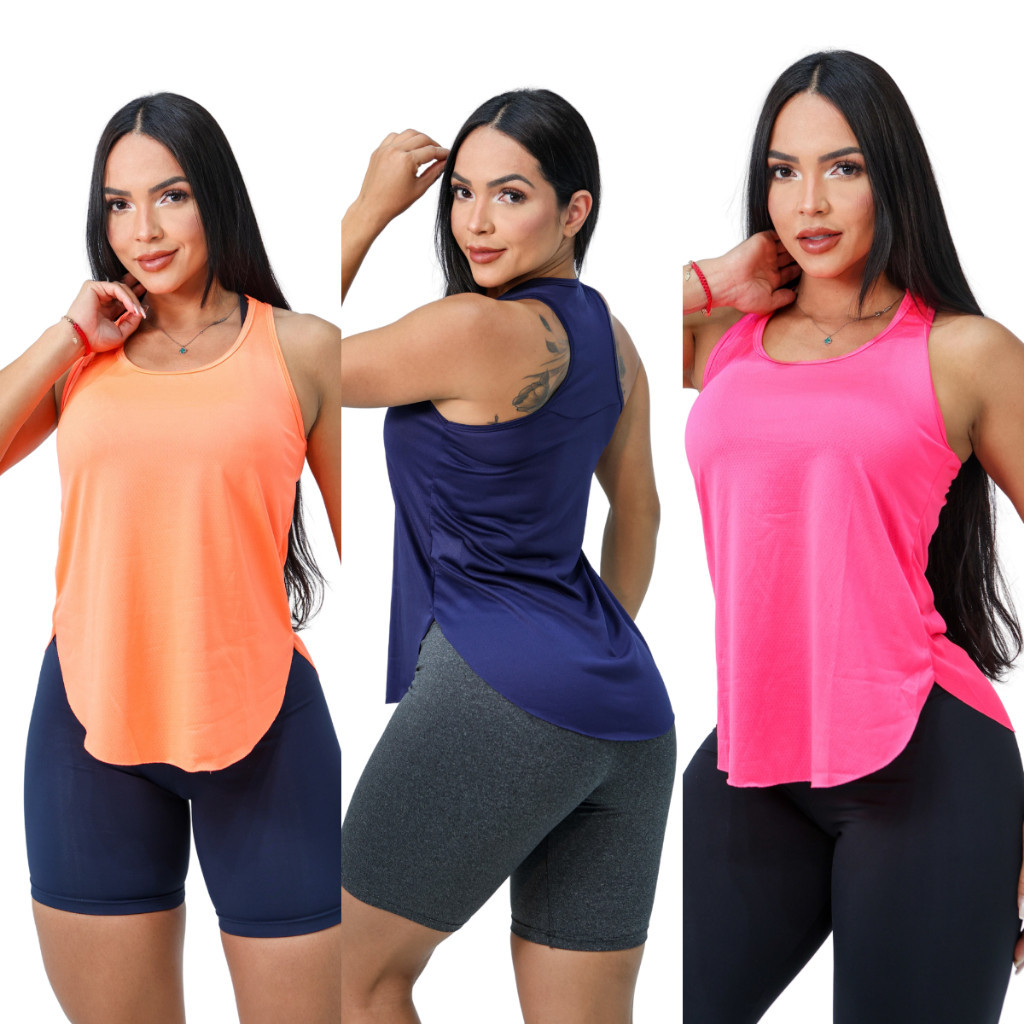 3 Regata Dry Fit Proteção UV Feminina Treino Academia Esporte Confortável Roupas Femininas