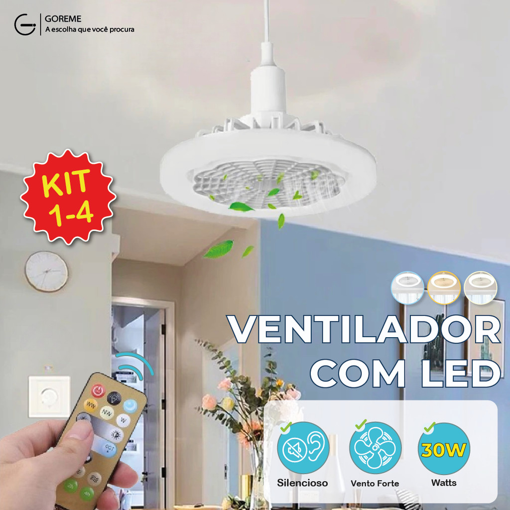 Ventilador de Teto LED Lâmpada E27 ou Resistência c/ Controle Remoto 30W Luminária Economica de Energia Bivolt - Home & Living