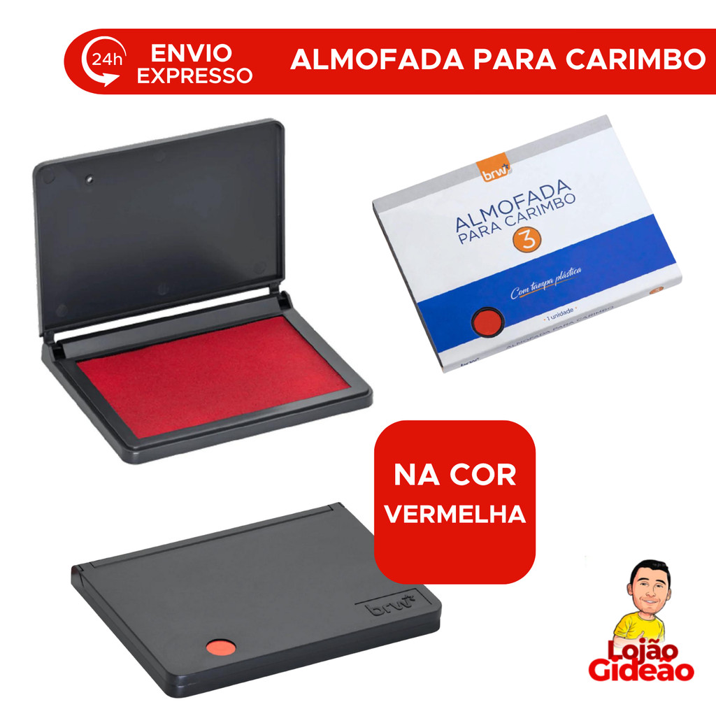 Almofada Carimbeira + Tinta Para Carimbo Cor Vermelha Para Escola Escritório Faculdade