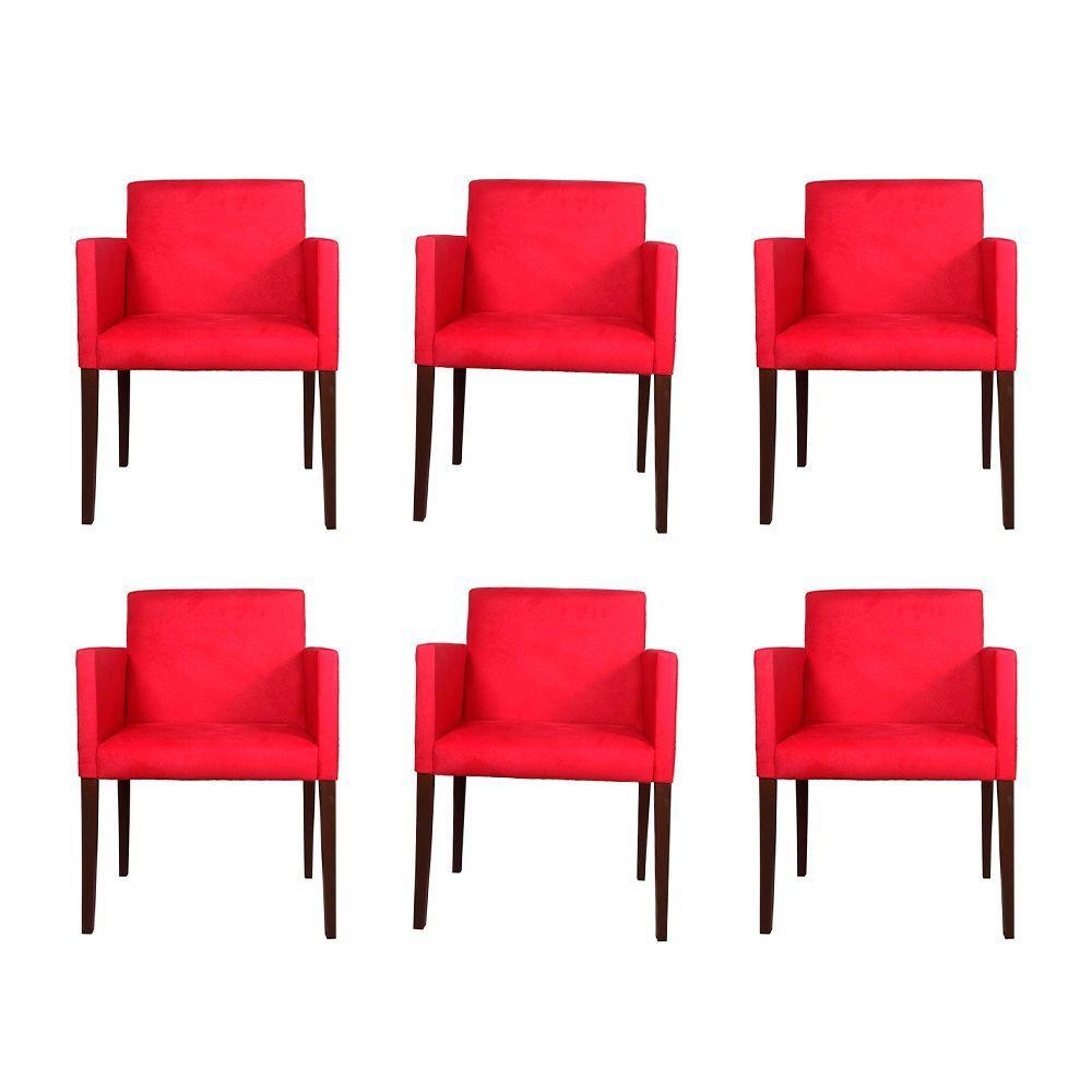 Kit 6 Poltronas Nina Estilo Retrô Tecido Suede Ideal Para Sala De Estar - Vermelho - Cor: Vermelho