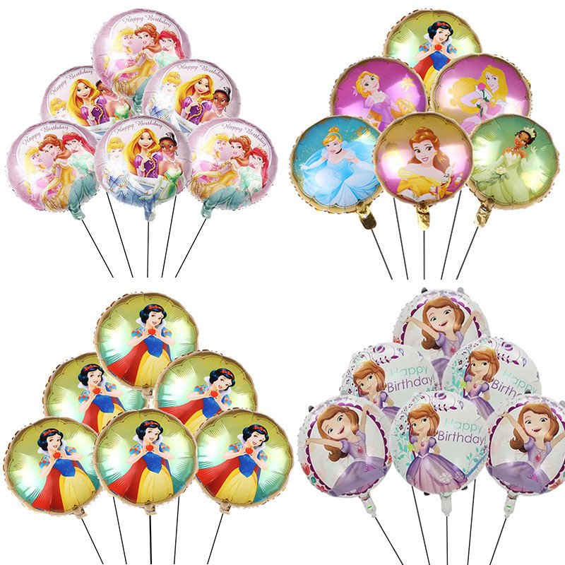 Kit 6pcs Balões Festa Irmão  Princesa Sofia Branca De Neve Le Pei Jasmim Balões De Folha Meninas Brinquedos Decoração