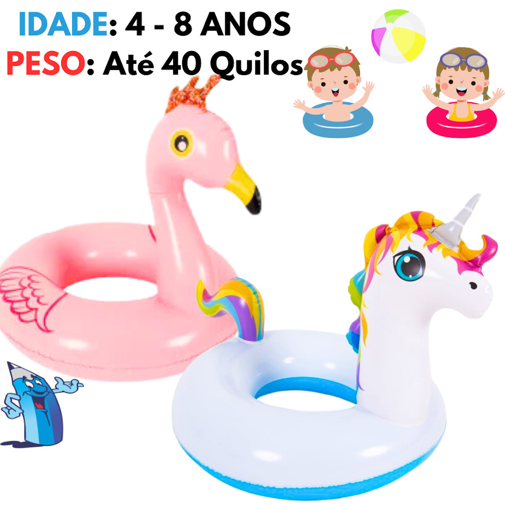 BOIA INFLAVEL PARA PISCINA INFANTIL FLUTUADOR  BRIZI  REDONDA 55CM  VERAO UNICORNIO