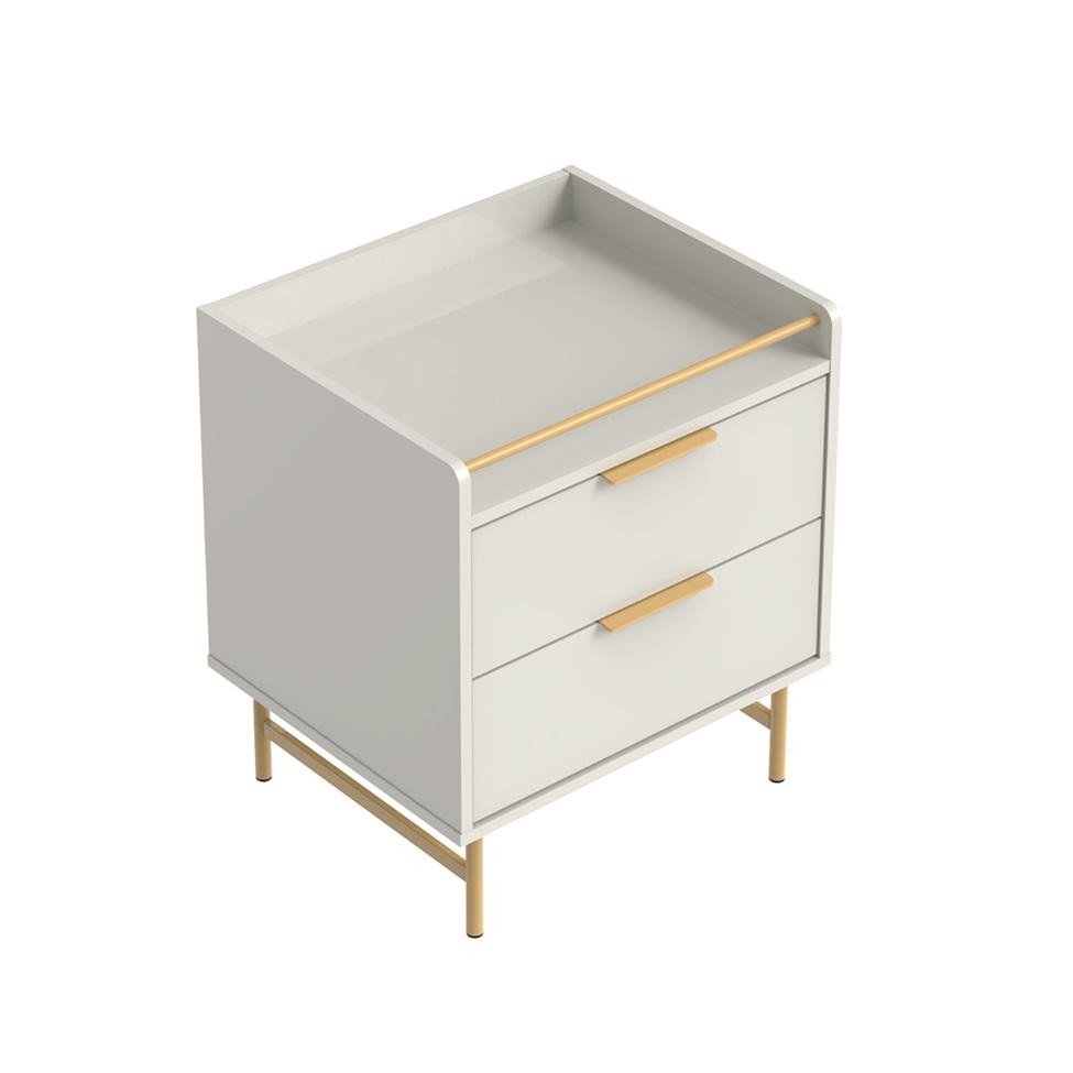 Mesa de Cabeceira Yves 2 GV Off White e Dourada