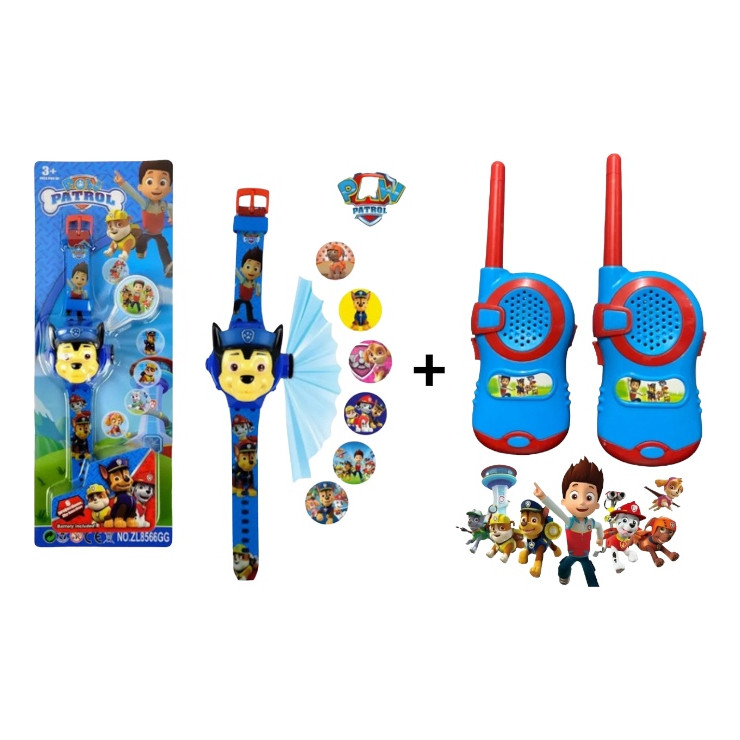 Kit Patrulha Relógio Projetor + Walkie Talkie Brinquedo 