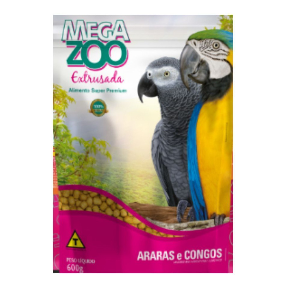 Ração Megazoo Araras e Congos 600g Super Premium Alimento Completo Aves Nutrição Balanceada