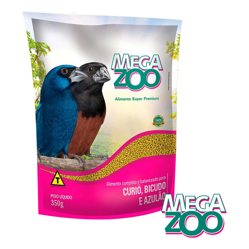 Ração Megazoo Curió Bicudo e Azulão 350g Super Premium Para Pássaros Alimento Completo