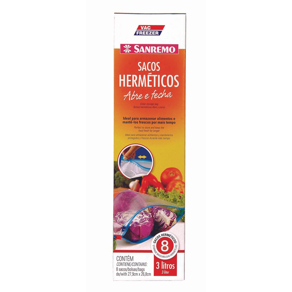 Saco Plástico Hermético Abre e Fecha 3L 8un Vac Freezer Sanremo - Home & Living