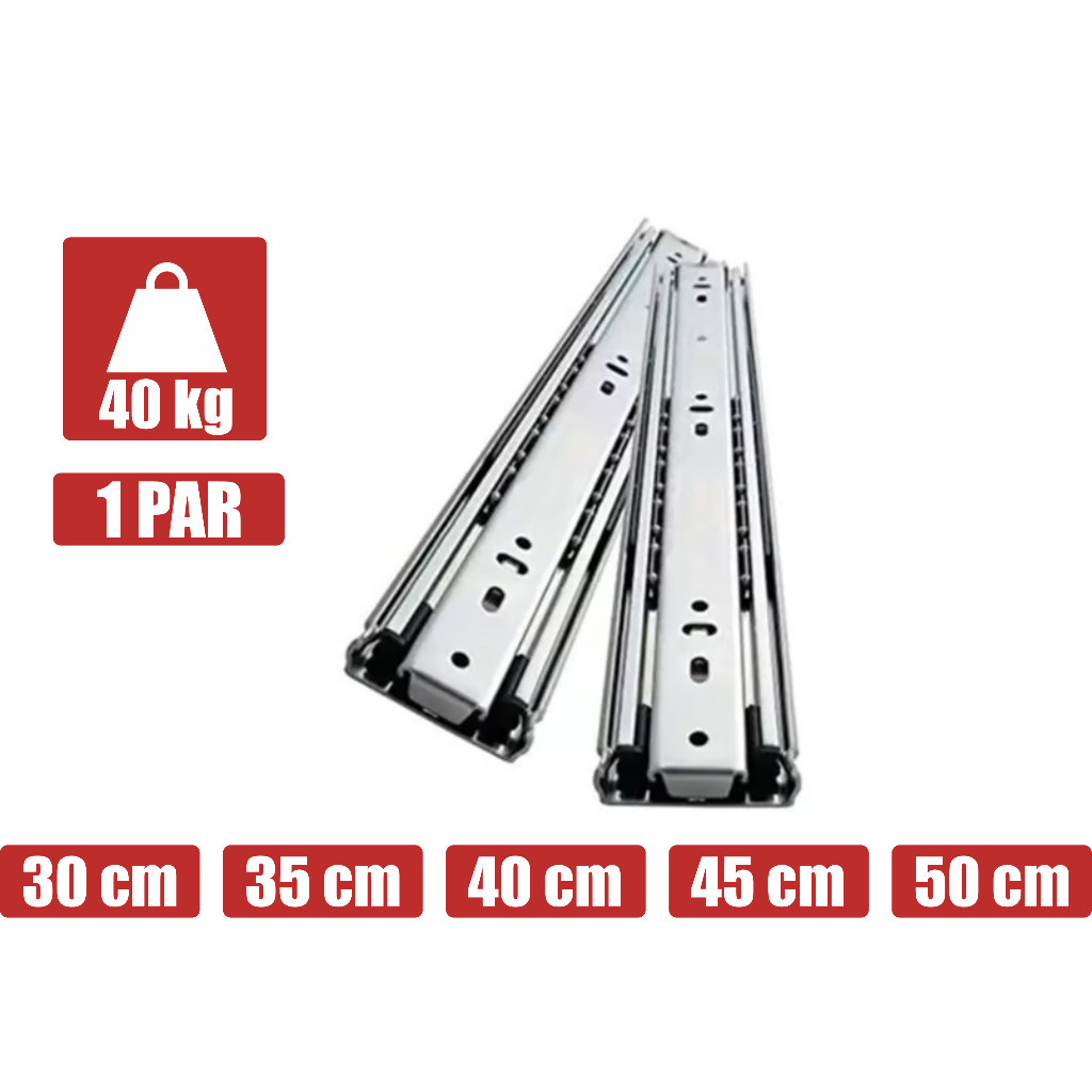 Corrediça Trilho Telescópica H42 para Gavetas (o PAR) / 35cm | 40cm | 45cm | 50cm - Larga Reforçada