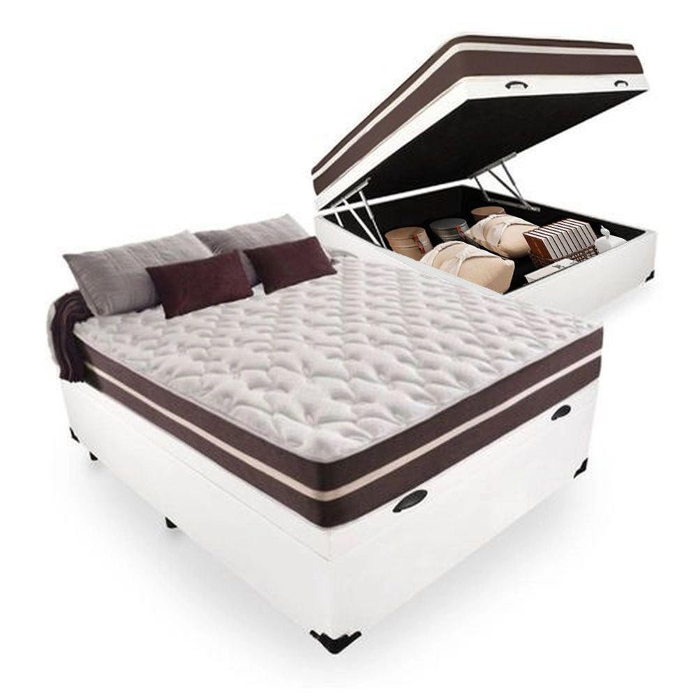 Cama Box Baú Casal + Colchão De Molas Colchões Classic Superlastic 138x188x64 feito com cor Branco.