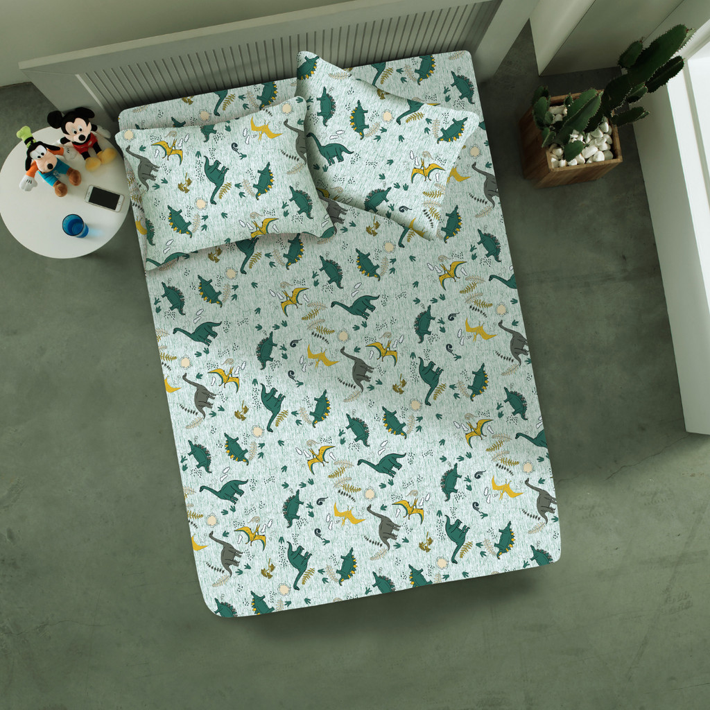 Jogo De Cama Casal Dinossauro Verde 3 Peças Malha Algodão