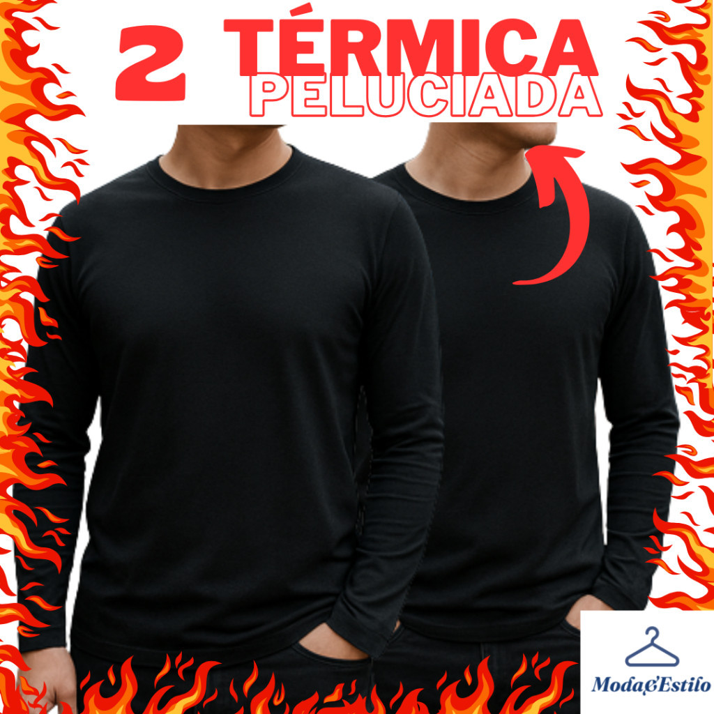 2 Blusa Manga Longa Segunda Pele Térmica Peluciada Manga Longa Masculina