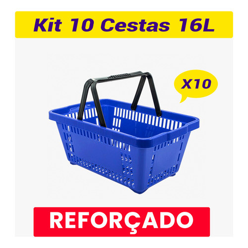 10 Cesta Plástica Supermercado Reforçada Empilhável Cestinha