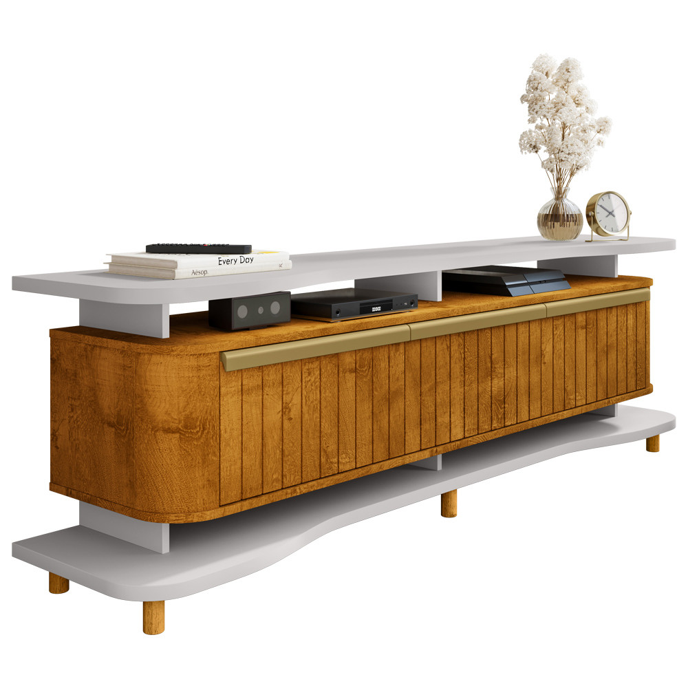 Rack Para Sala de Estar TV 75 Pol Orgânico Maui B02 Off White Naturalle Fresado - Lyam Decor