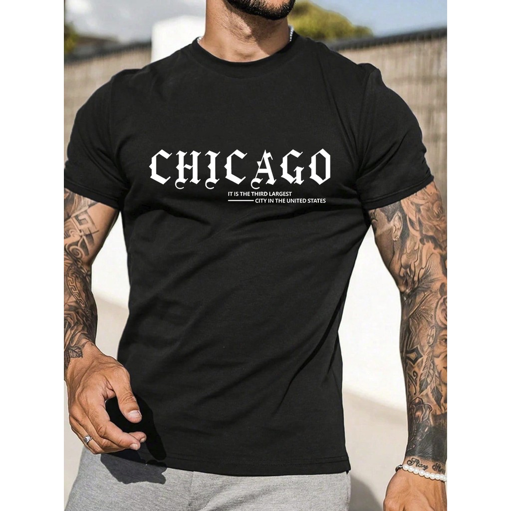 Camiseta Básica Casual Chicago Camisa  Unissex Masculino Feminino   Streetwear
