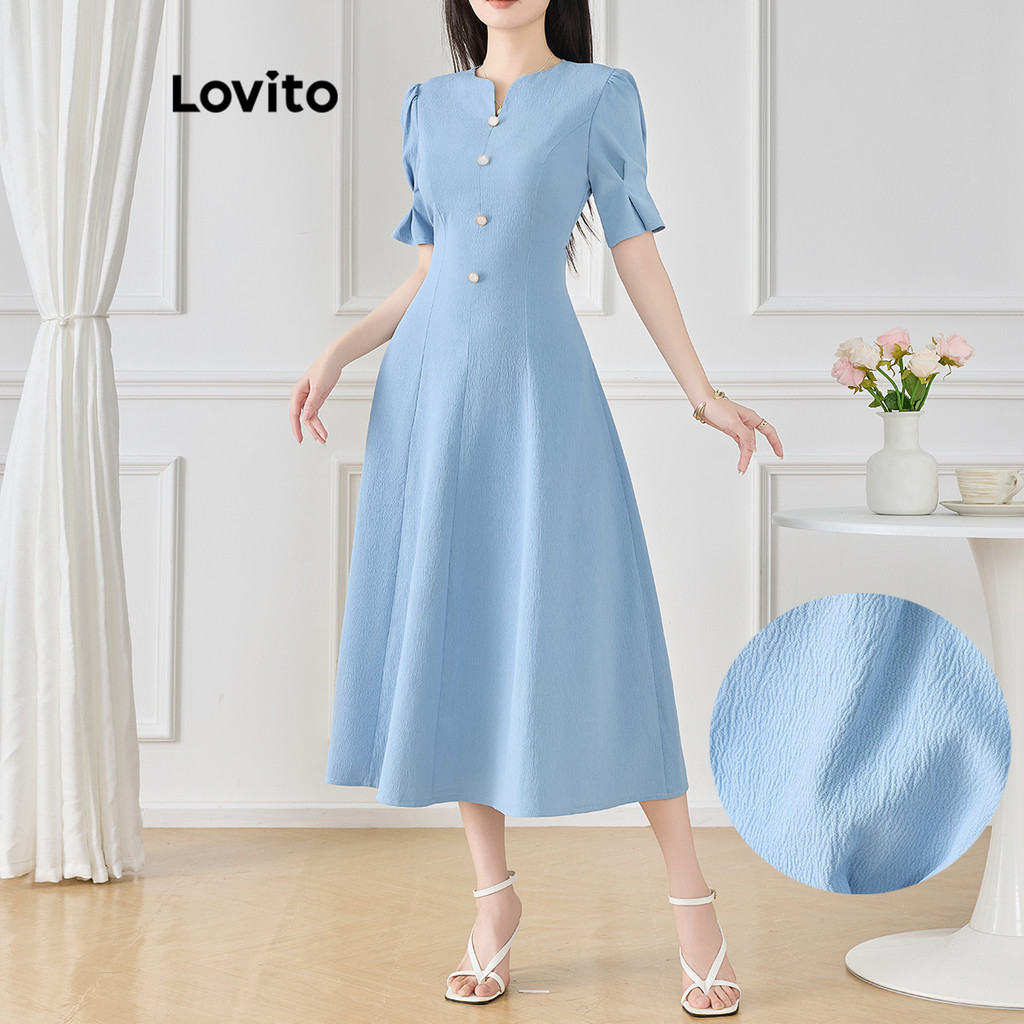 Lovito Vestido Elegante Com Botão Jacquard Vestido De Verão/Primavera Para Mulheres L120ED1157 - Women Clothes