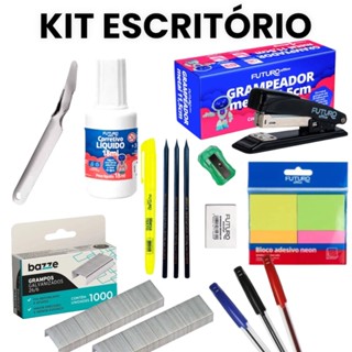 KIT ESCRITÓRIO GRAMPEADOR GRAMPO CANETAS MARCA TEXTO CORRETIVO LÁPIS BORRACHA ESPÁTULA APONTADOR em Oferta na Shopee