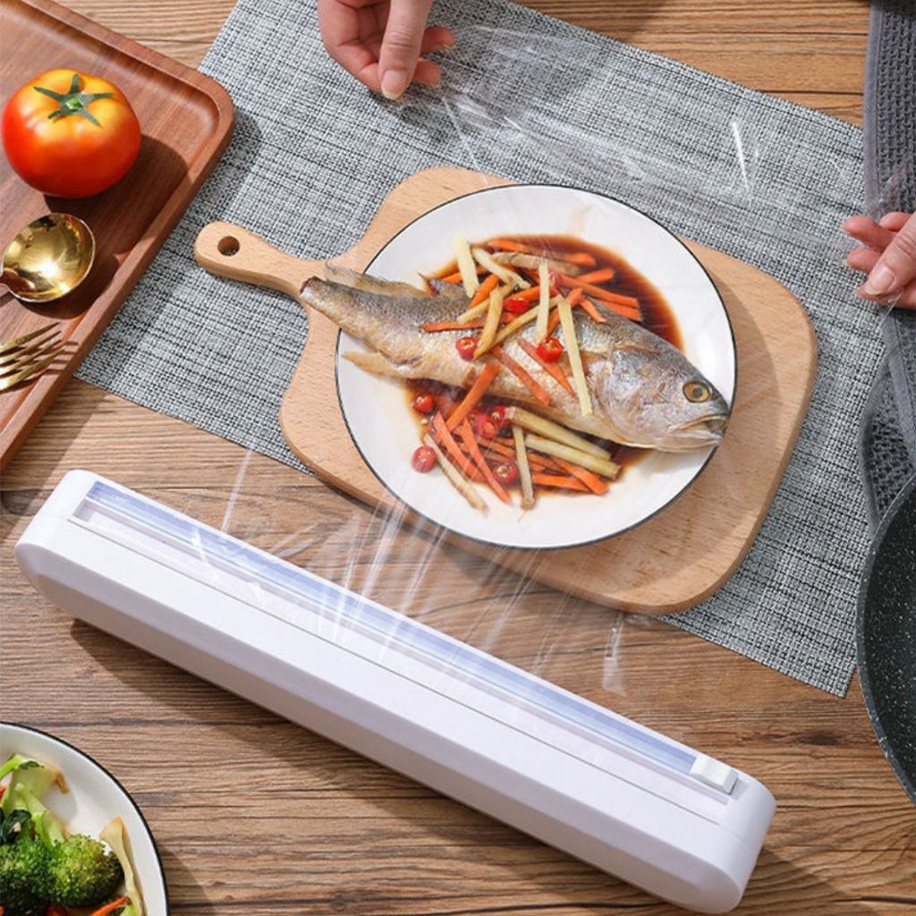 Cortador De Plástico Filme Suporte Ajustável Dispenser Plástico Filme Descartável Ventosa Aderente Selador Comida