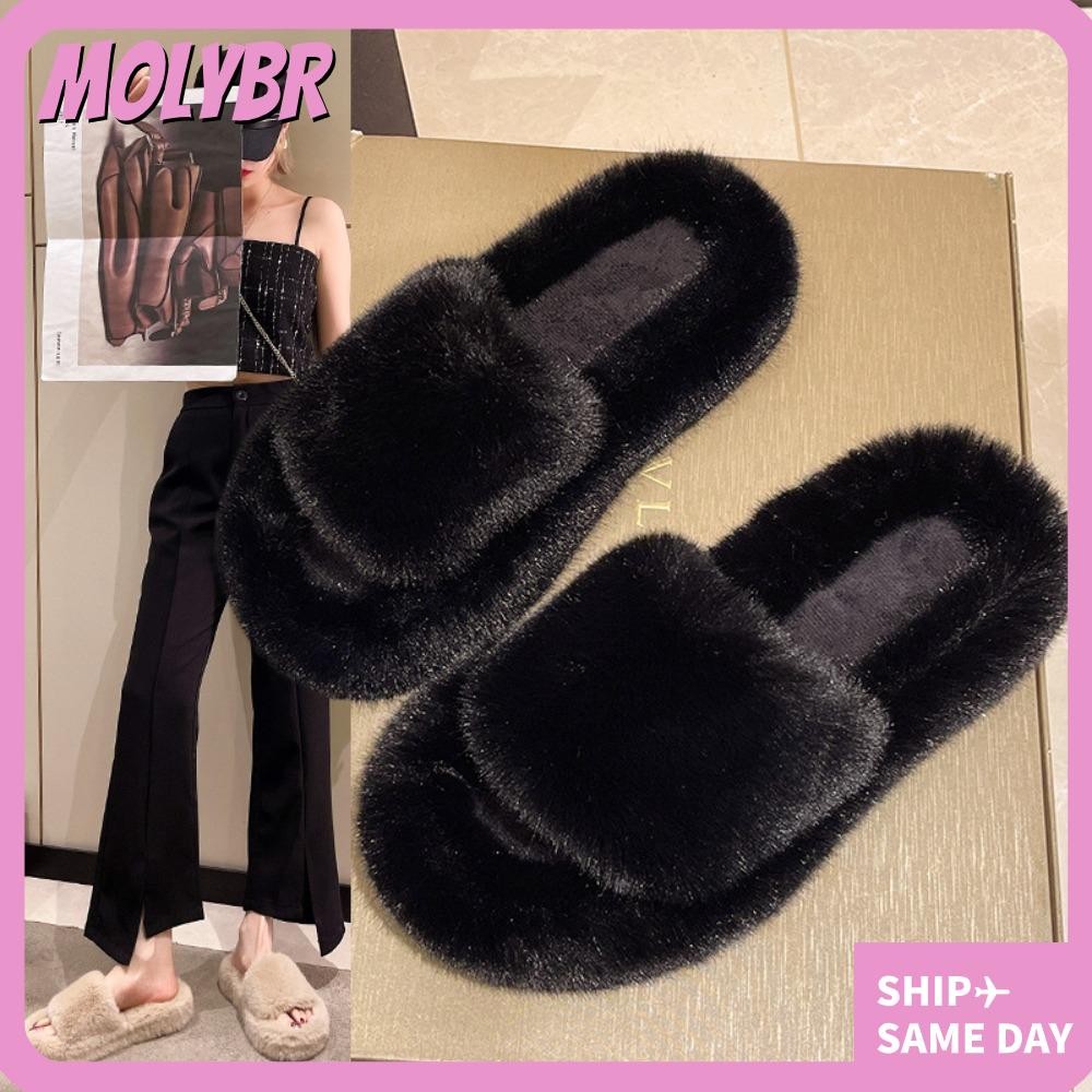 Sapatos De Algodão MOLYBR , Chinelos Peludos Femininos De Pelúcia Antiderrapantes , Manter...