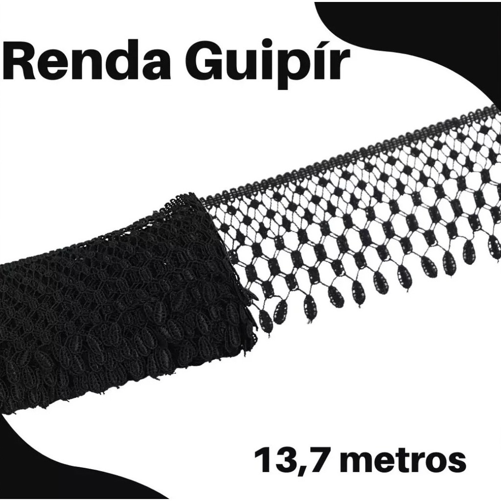 Renda Guipir CHL-561 Entremeio 8.0 Cm -  Rolo C/13.7 Metros Cor:Preto