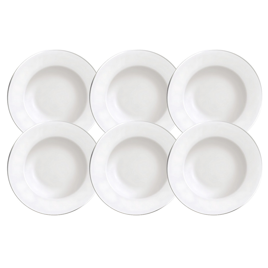 Kit Jogo 6 Pratos Fundo 23cm Porcelana Tramontina Joana Borda Prata Sopa	 - Home & Living