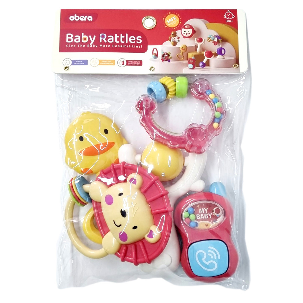 Kit 5 Peças Chocalho Brinquedo Bebe Leão Patinho Telefone Unissex Divertido e Interativo — imagem 2 de 2