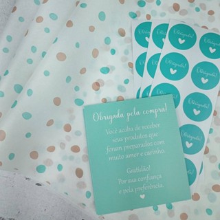 Kit Embalagem Papel de Seda Poá Colorido 50 Papéis + 50 Cartas + 50 Adesivos + Perfume em Oferta na Shopee