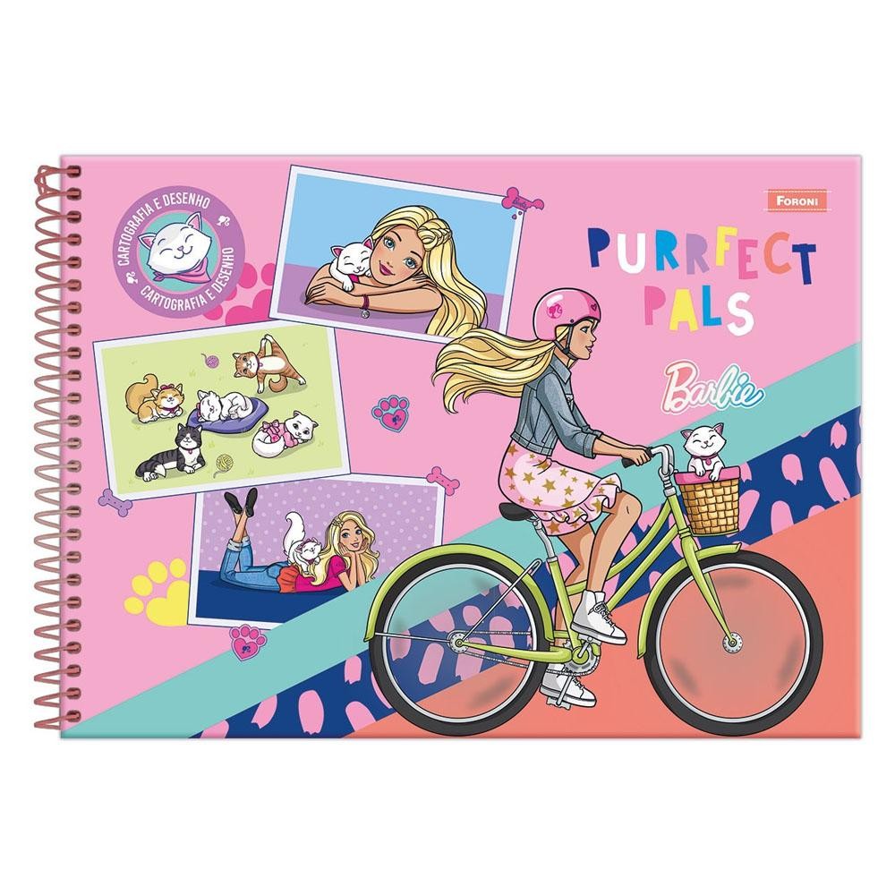 Caderno Cartografia e Desenho Grande 20x27,5cm Espiral 80 Folhas Barbie Purrfect Pals Foroni em Oferta na Shopee