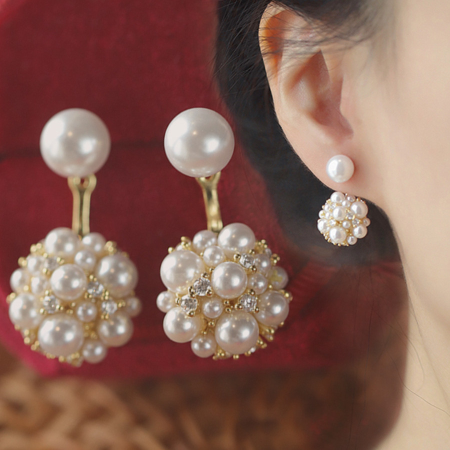 Frente e verso hortênsia doce strass pérola brincos Design brincos luz luxo requintado brincos em Oferta na Shopee